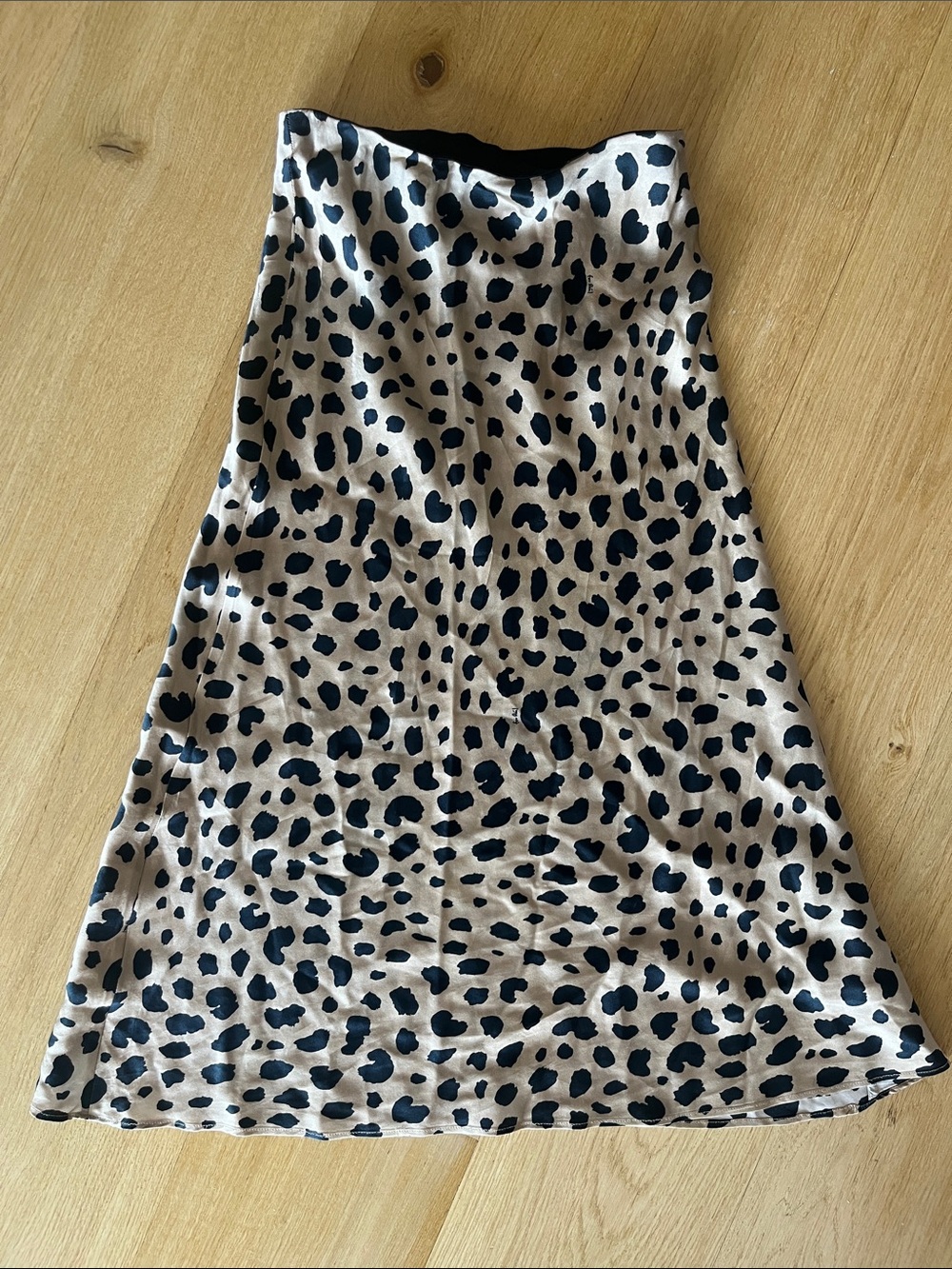 Cheetah Silky Midi Skirt With Elastic Waist